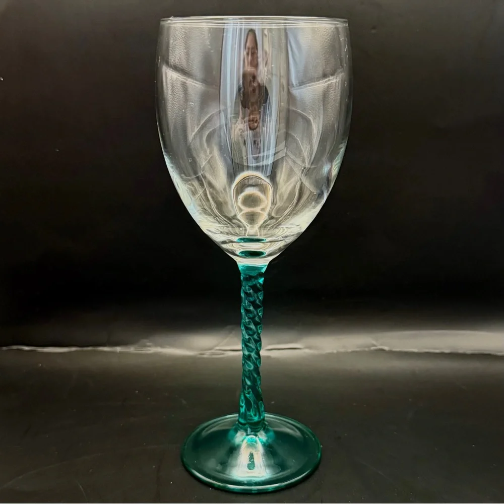 CRISTAL D'ARQUES Angelique Aqua Teal Twisted‎ Swirl Stem Wine Water Goblet 7.75